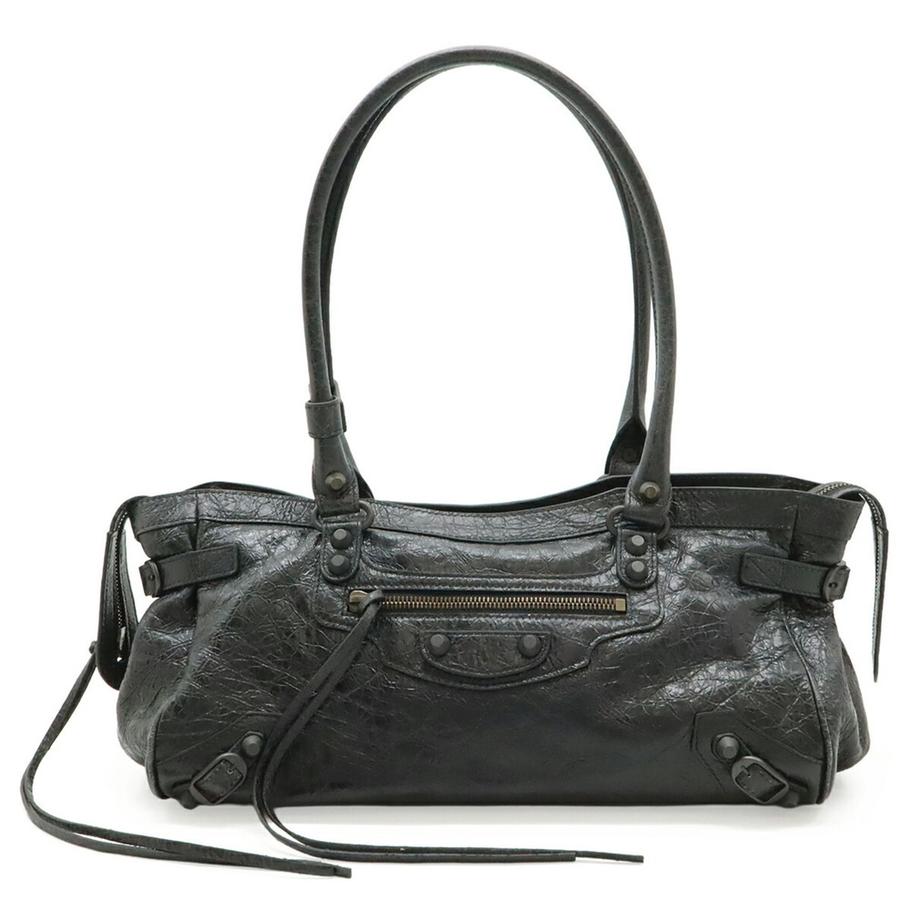 BALENCIAGA Le City East West Tote Bag Shoulder Leather Black 845704